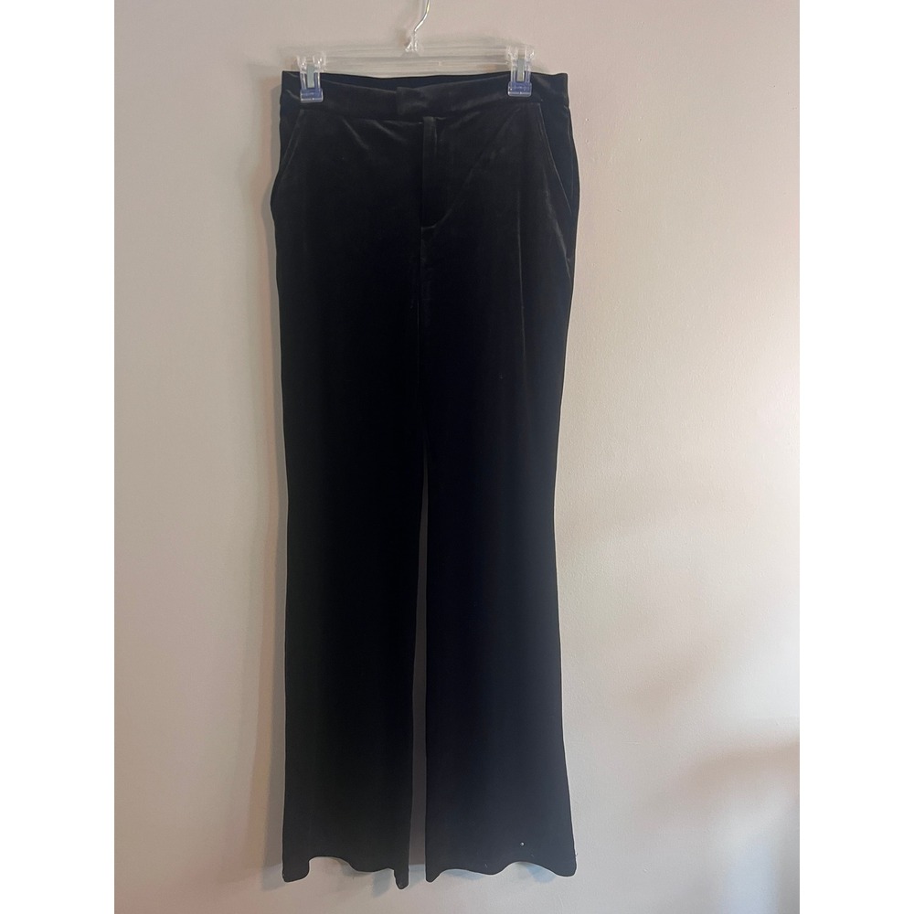 Good American Black Velvet Flare Pants High Rise Wide Leg GKB0003 Size 2